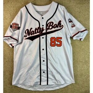 HTF Natty Boh National Bohemian Beer Baltimore Embroidered Baseball Jersey Large